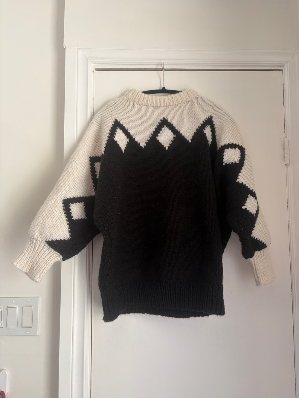 Vintage Black & Cream Geometric Knit Sweater - Women's